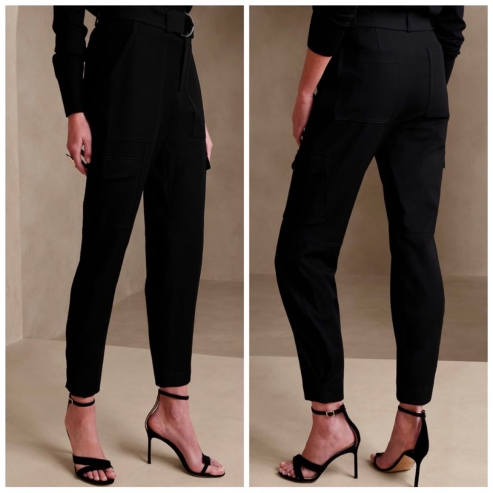 Banana Republic black high rise tapered cargo pants with belt 0